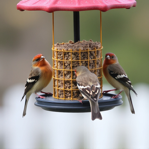 Multiple birds perched on suet feeder