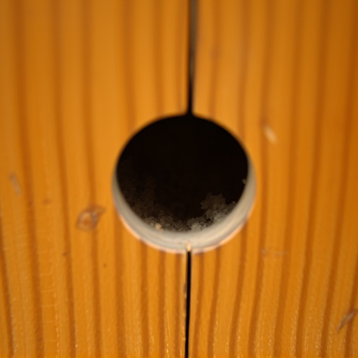 Nest box with entrance hole close-up