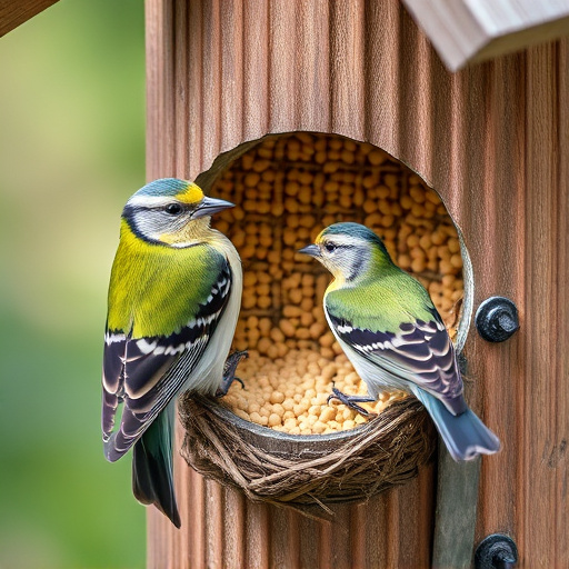 Nesting birds feeding on suet pellets