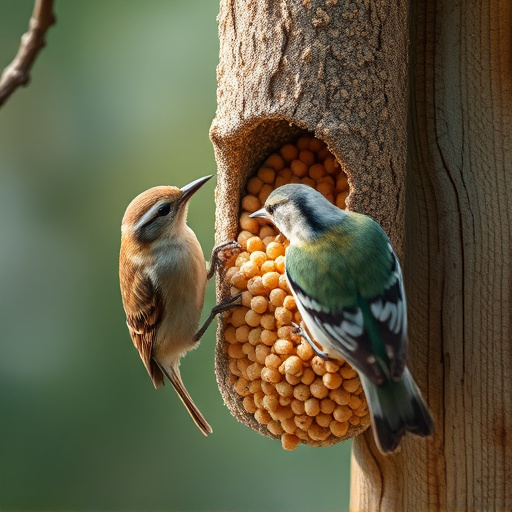 Nesting birds feeding on suet pellets