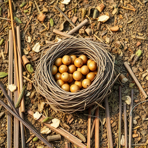 Nesting material scattered on ground