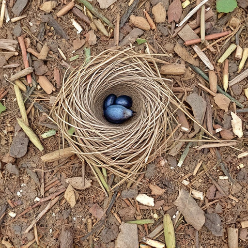 Nesting material scattered on ground