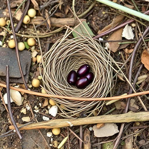 Nesting material scattered on ground