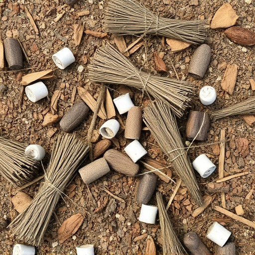 Nesting material scattered on ground