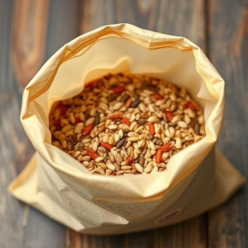 Open bag filled with bird seed mix