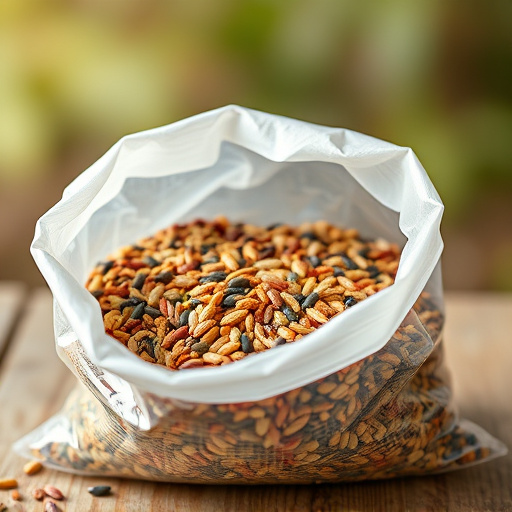 Open bag filled with bird seed mix