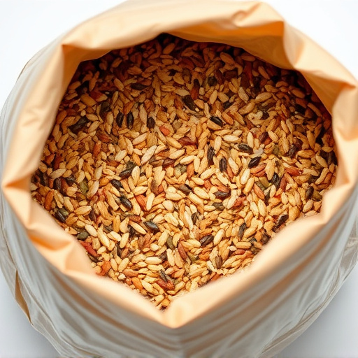 Open bag filled with bird seed mix