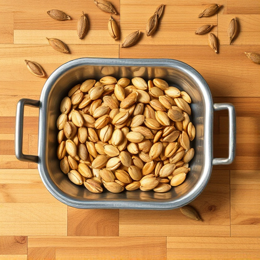 Open metal tray with sunflower seeds