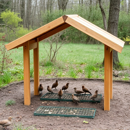 Open-sided shelter for ground feeding birds