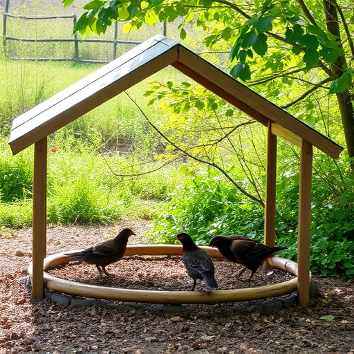 Open-sided shelter for ground feeding birds