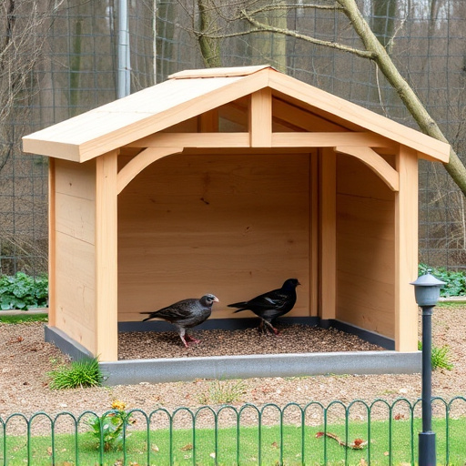 Open-sided shelter for ground feeding birds