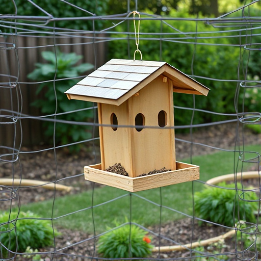 Outdoor feeder surrounded by wire barrier