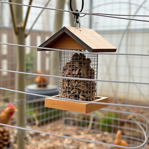 Outdoor feeder surrounded by wire barrier