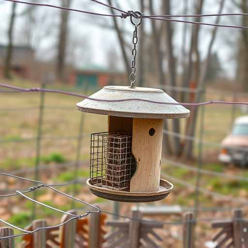 Outdoor feeder surrounded by wire barrier