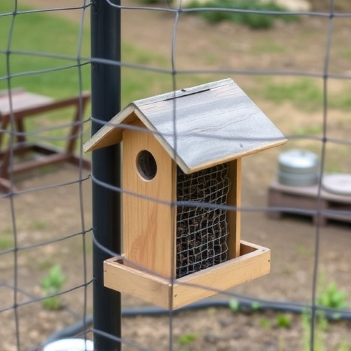 Outdoor feeder surrounded by wire barrier