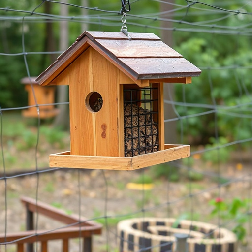 Outdoor feeder surrounded by wire barrier