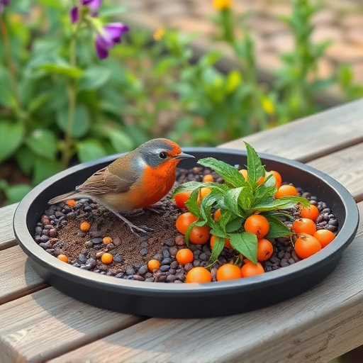 Outdoor tray with robin-attracting seeds