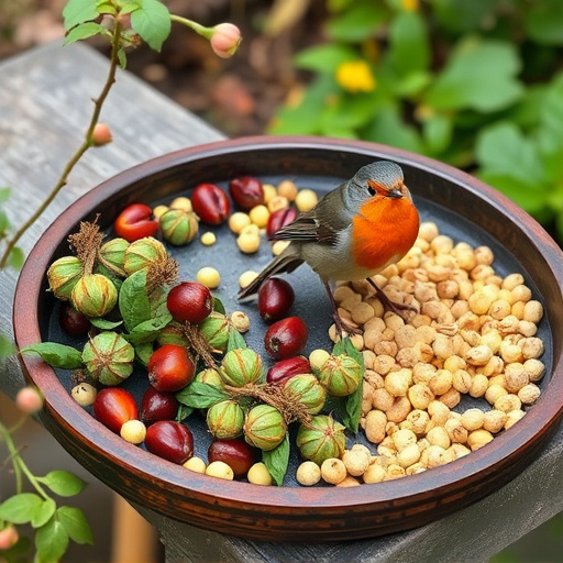 Outdoor tray with robin-attracting seeds