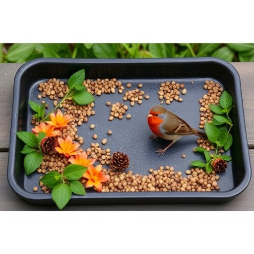 Outdoor tray with robin-attracting seeds