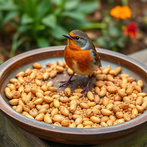 Outdoor tray with robin-attracting seeds