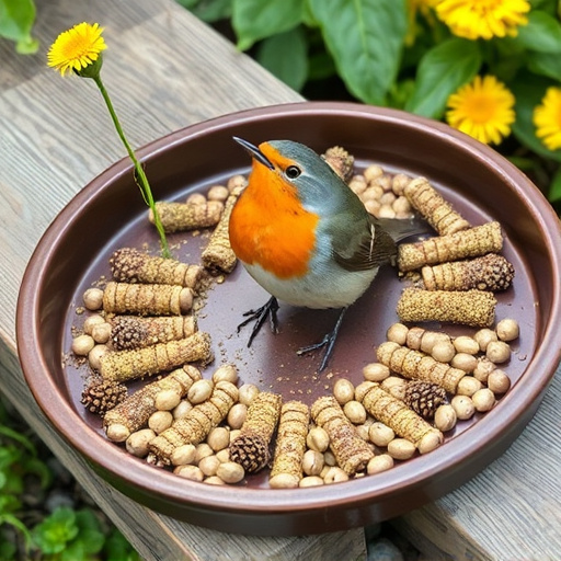 Outdoor tray with robin-attracting seeds