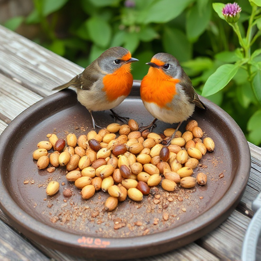 Outdoor tray with robin-attracting seeds