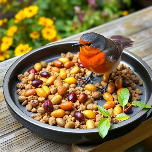 Outdoor tray with robin-attracting seeds