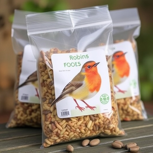 Packaged bird food labelled for robins