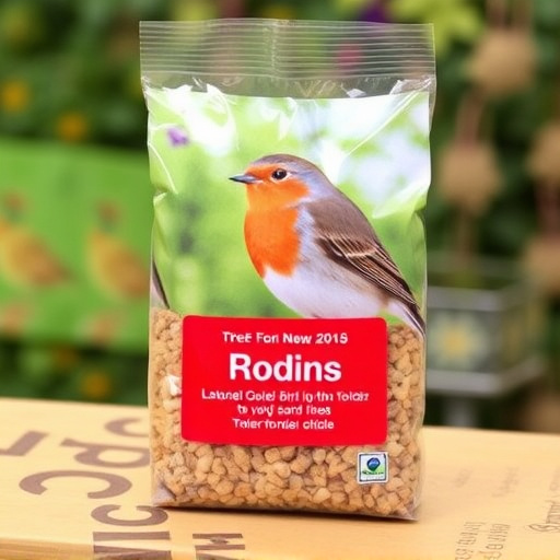 Packaged bird food labelled for robins