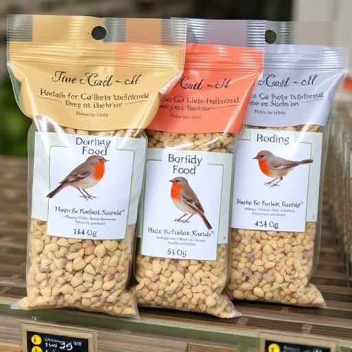 Packaged bird food labelled for robins