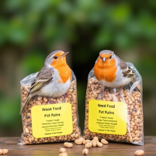 Packaged bird food labelled for robins