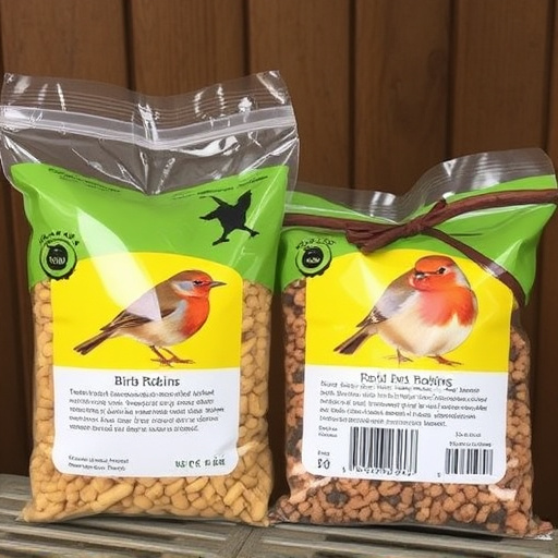 Packaged bird food labelled for robins