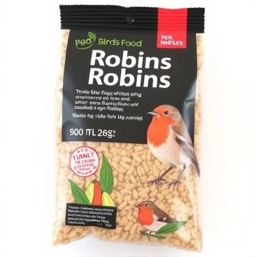 Packaged bird food labelled for robins