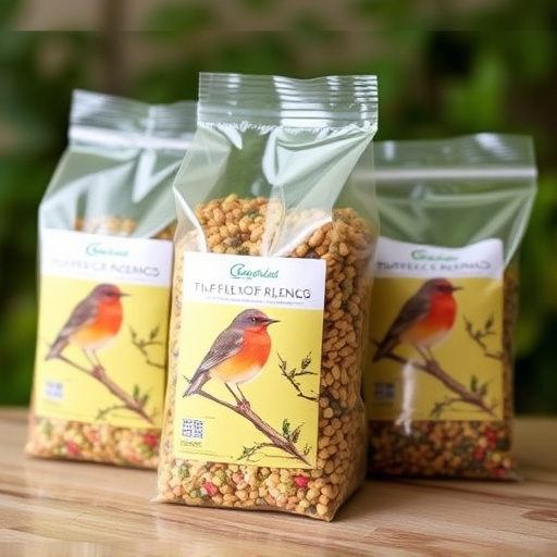 Packaged bird food labelled for robins