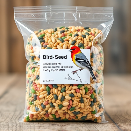 Packaged bird seed mix with label visible