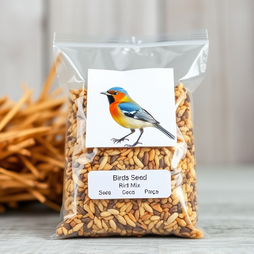 Packaged bird seed mix with label visible