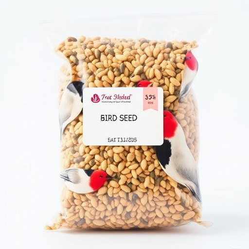 Packaged bird seed mix with label visible