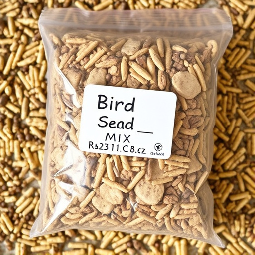 Packaged bird seed mix with label visible