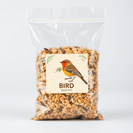 Packaged bird seed mix with label visible