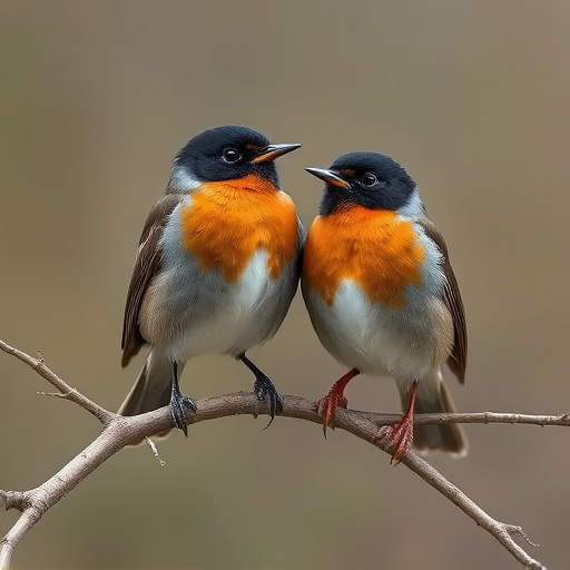 Pair of robins during breeding season