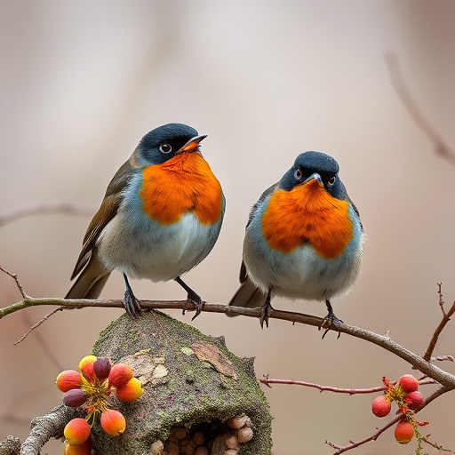 Pair of robins during breeding season