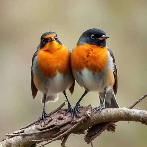 Pair of robins during breeding season