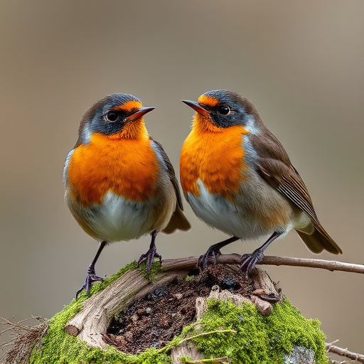 Pair of robins during breeding season