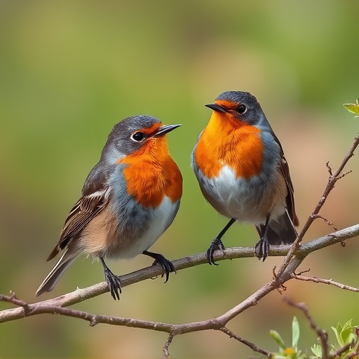 Pair of robins during breeding season
