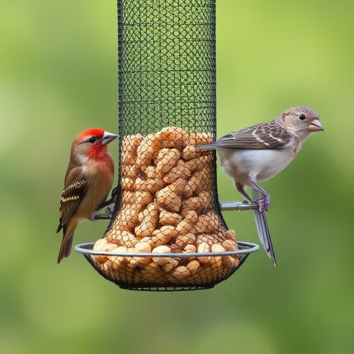 Peanuts for birds in mesh feeder