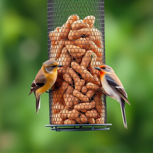 Peanuts for birds in mesh feeder