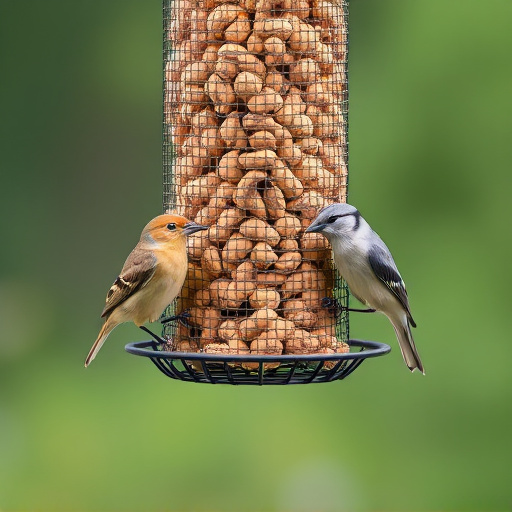 Peanuts for birds in mesh feeder