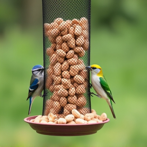 Peanuts for birds in mesh feeder