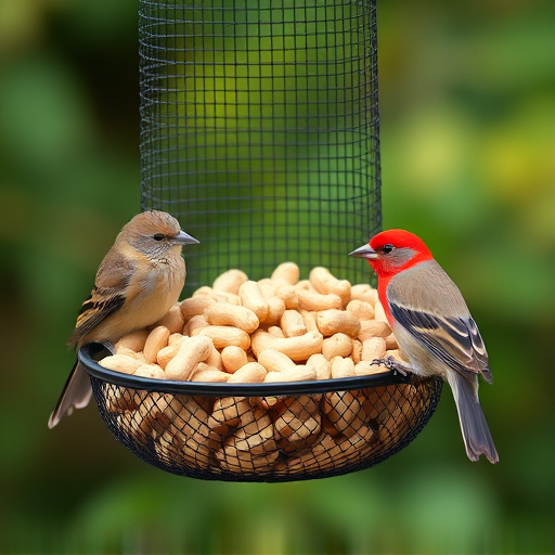 Peanuts for birds in mesh feeder