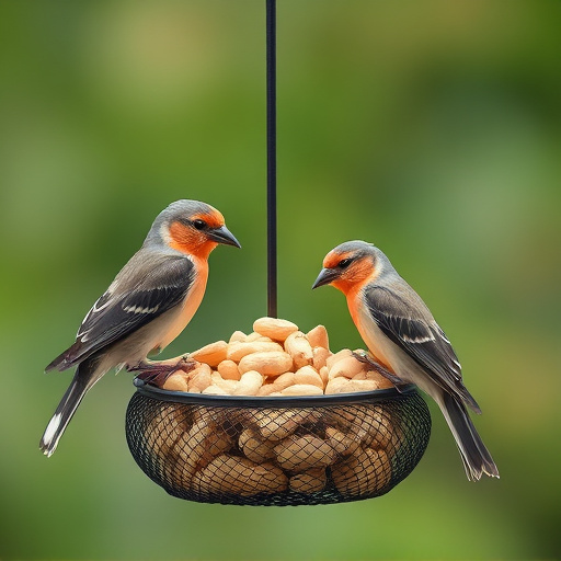 Peanuts for birds in mesh feeder
